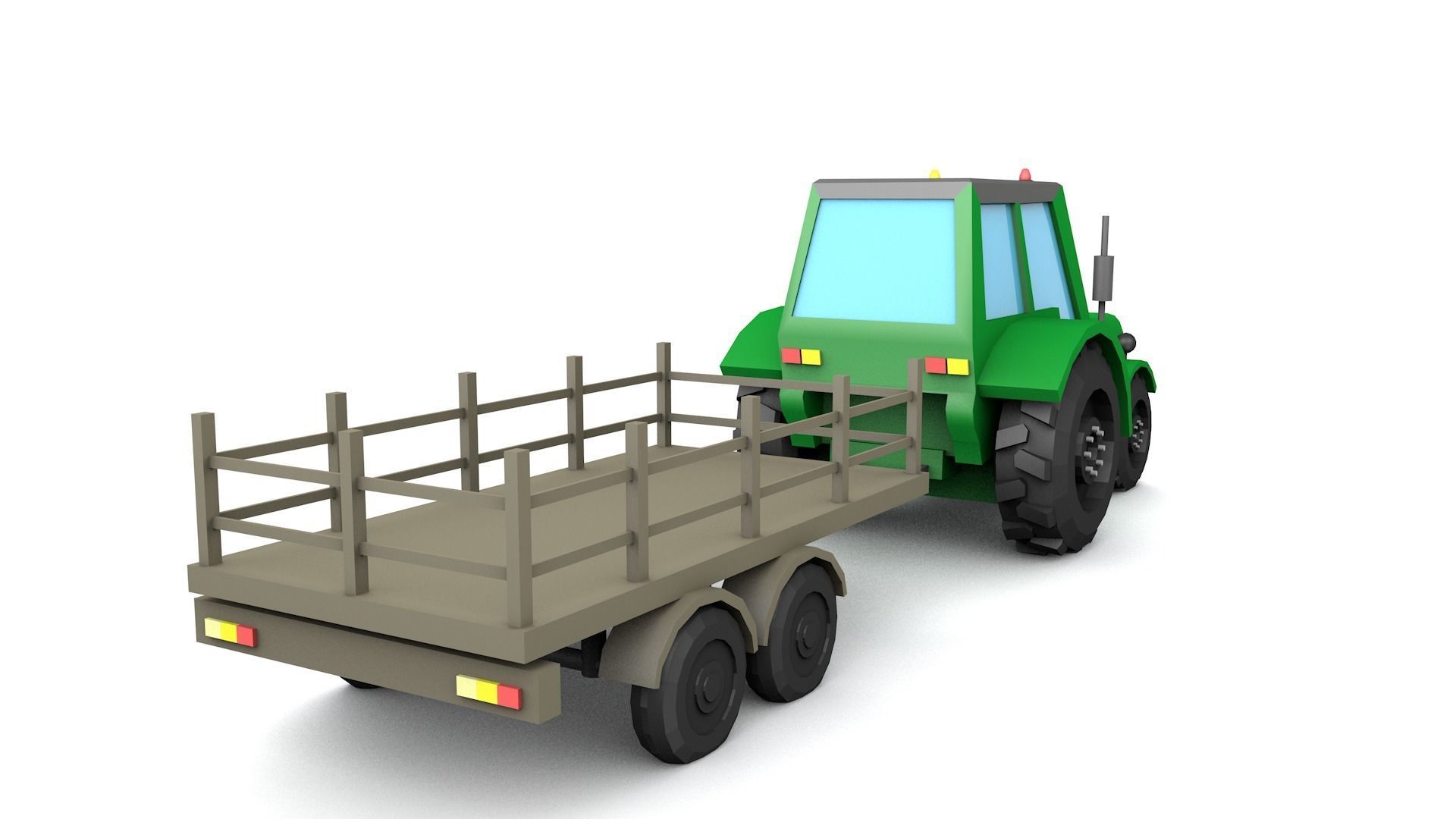 Low Poly Tractor 3D model with trailer Low-poly 3D model_5