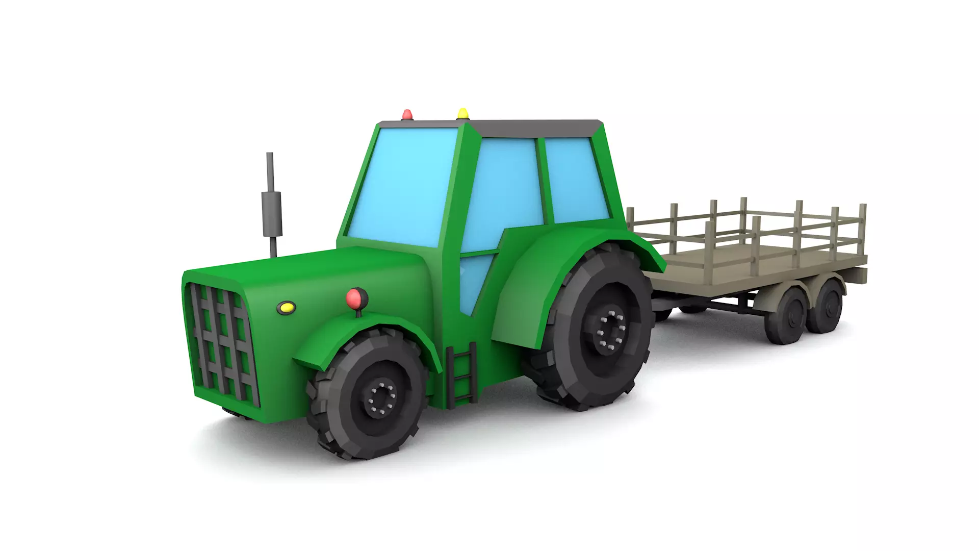 Low Poly Tractor 3D model with trailer Low-poly 3D model_0
