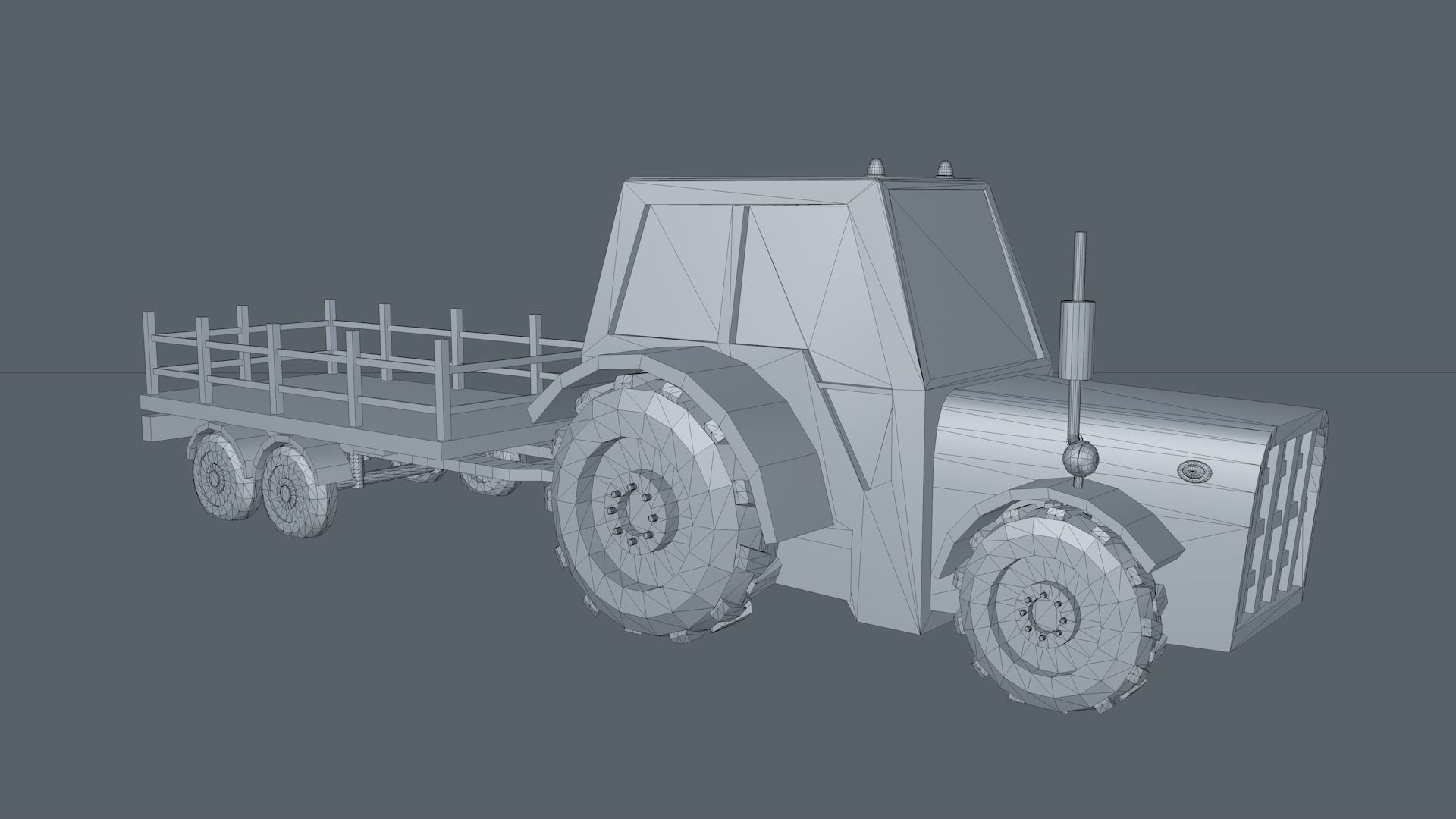 Low Poly Tractor 3D model with trailer Low-poly 3D model_2