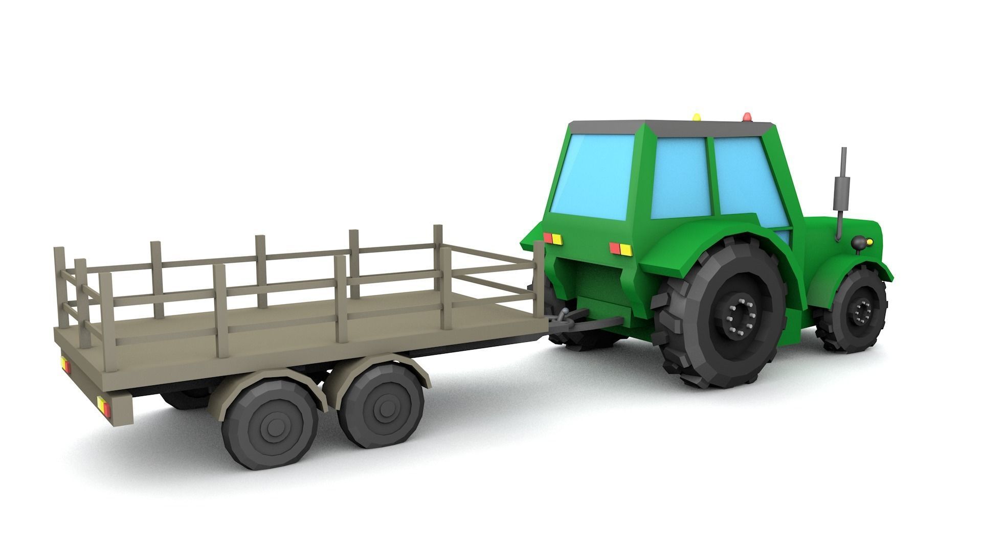 Low Poly Tractor 3D model with trailer Low-poly 3D model_9