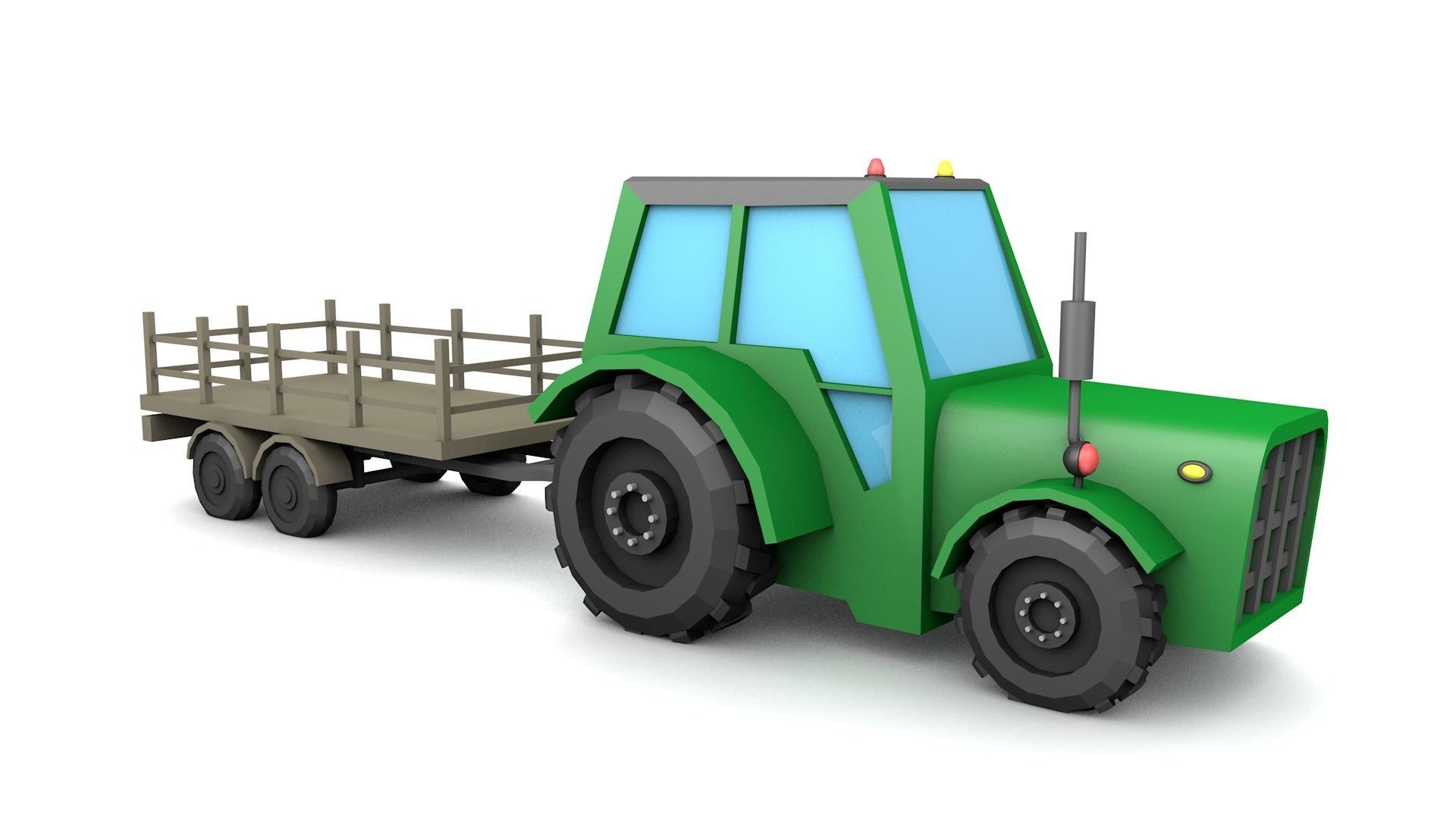Low Poly Tractor 3D model with trailer Low-poly 3D model_12