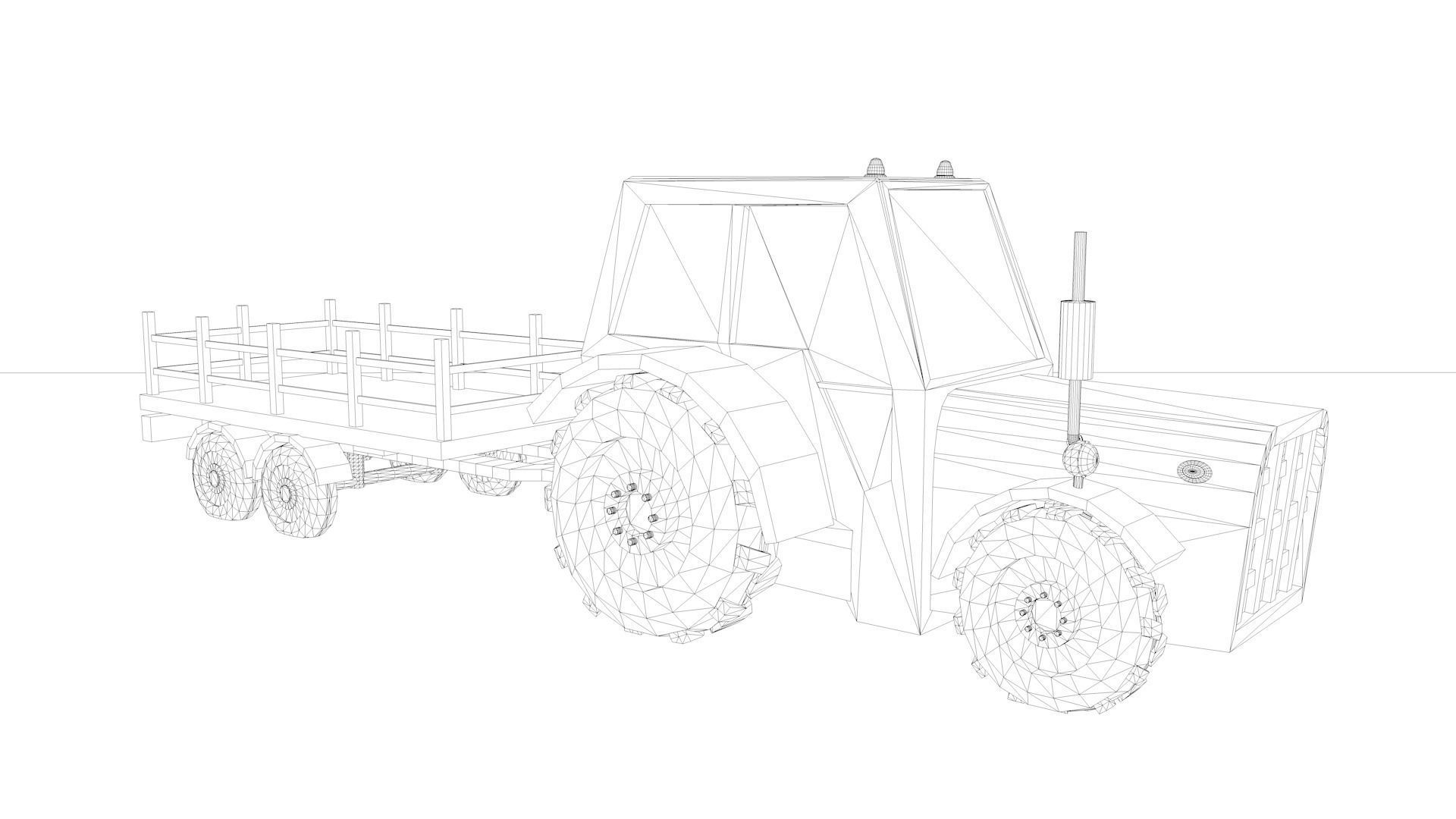 Low Poly Tractor 3D model with trailer Low-poly 3D model_11