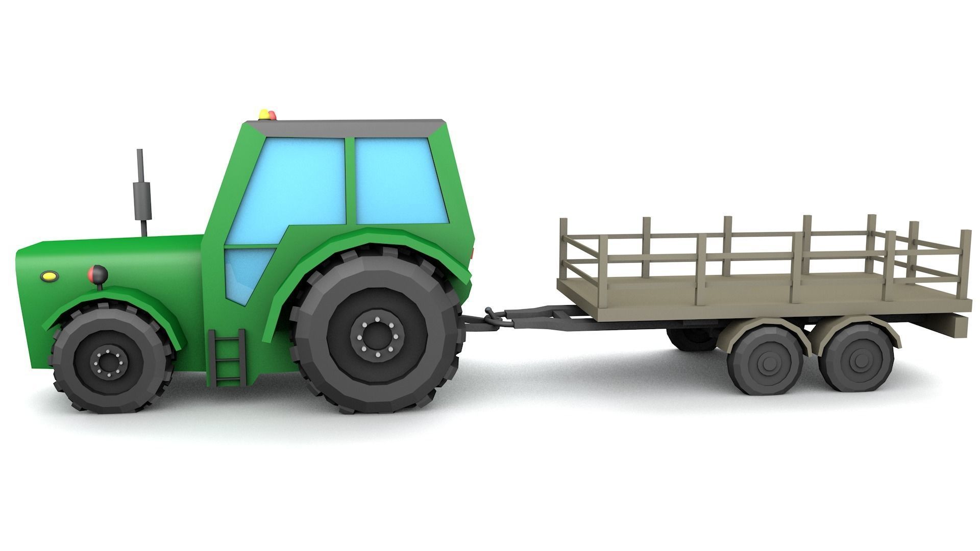 Low Poly Tractor 3D model with trailer Low-poly 3D model_4