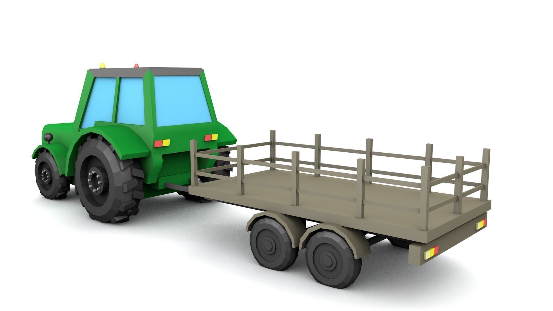 Low Poly Tractor 3D model with trailer Low-poly 3D model_6