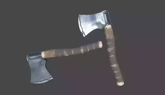 Game ready Wooden axe whit metal head 3D model Low-Poly