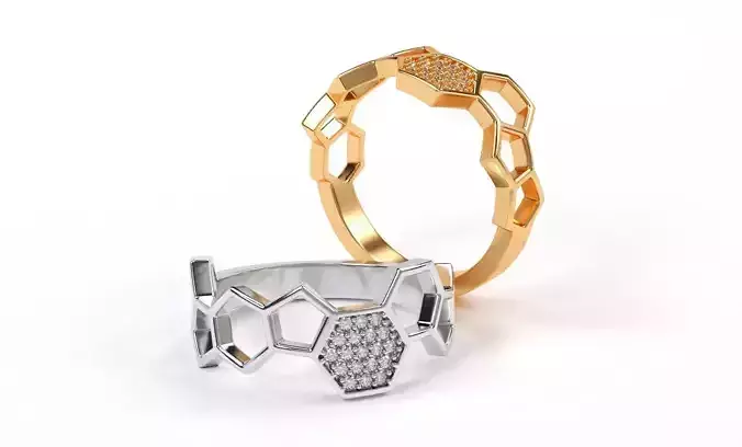 golden bee honeycomb ring with diamonds