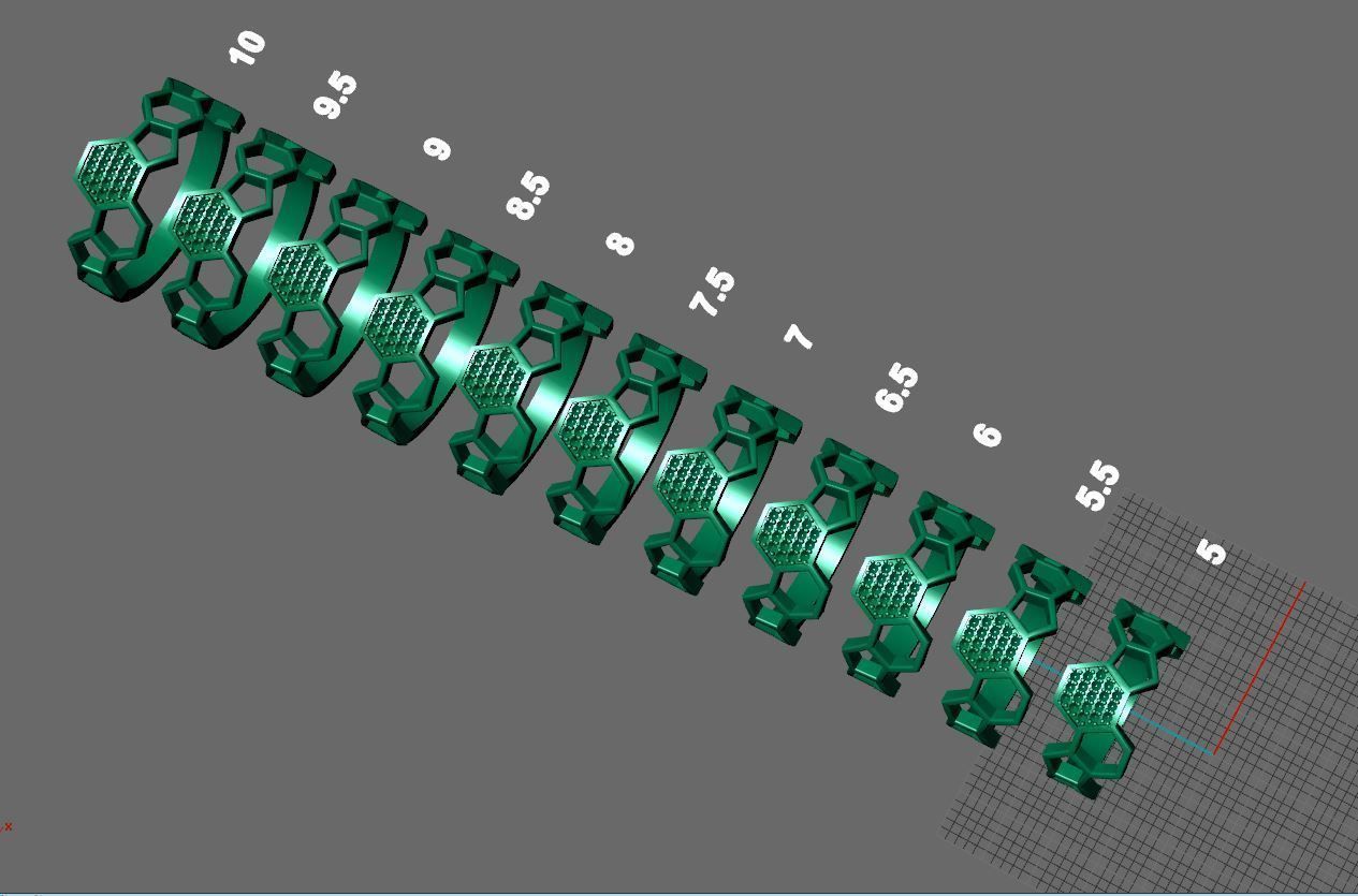 golden bee honeycomb ring with diamonds 3D print model_1