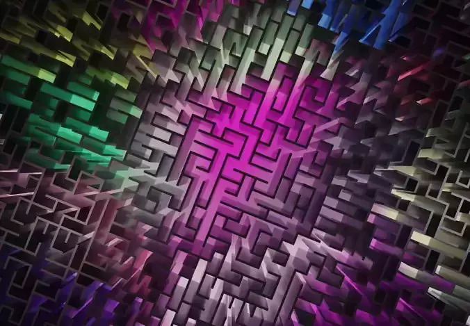 Low Poly Labyrinth colorful squares in maze