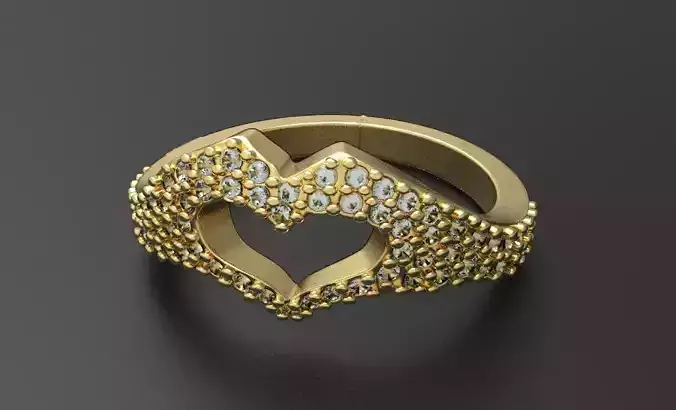 3D print model hands heart ring with diamond gems  