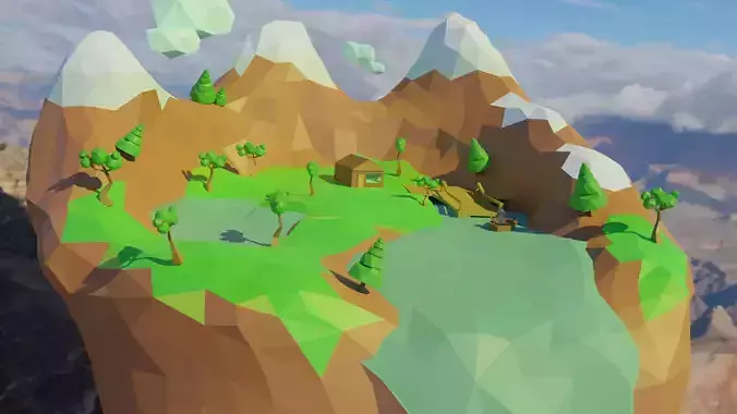 Lowpoly decoration island in mountains