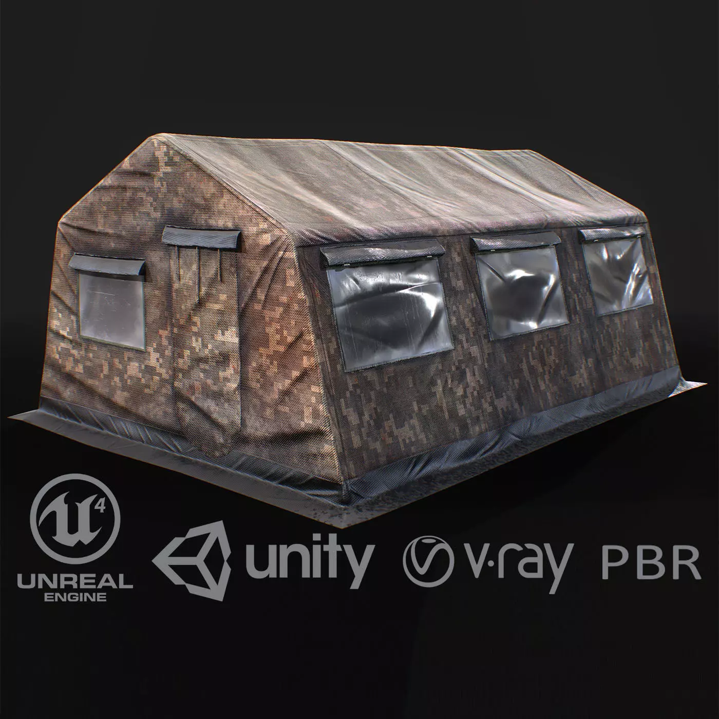 Military tent Low-poly 3D model_0