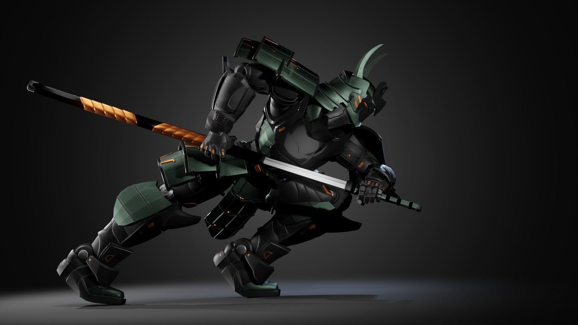  Samurai Robot asset Low-poly 3D model_4