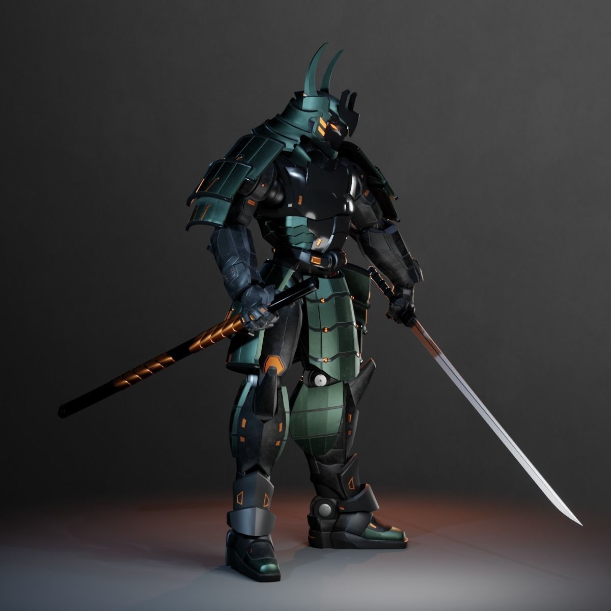  Samurai Robot asset Low-poly 3D model_11
