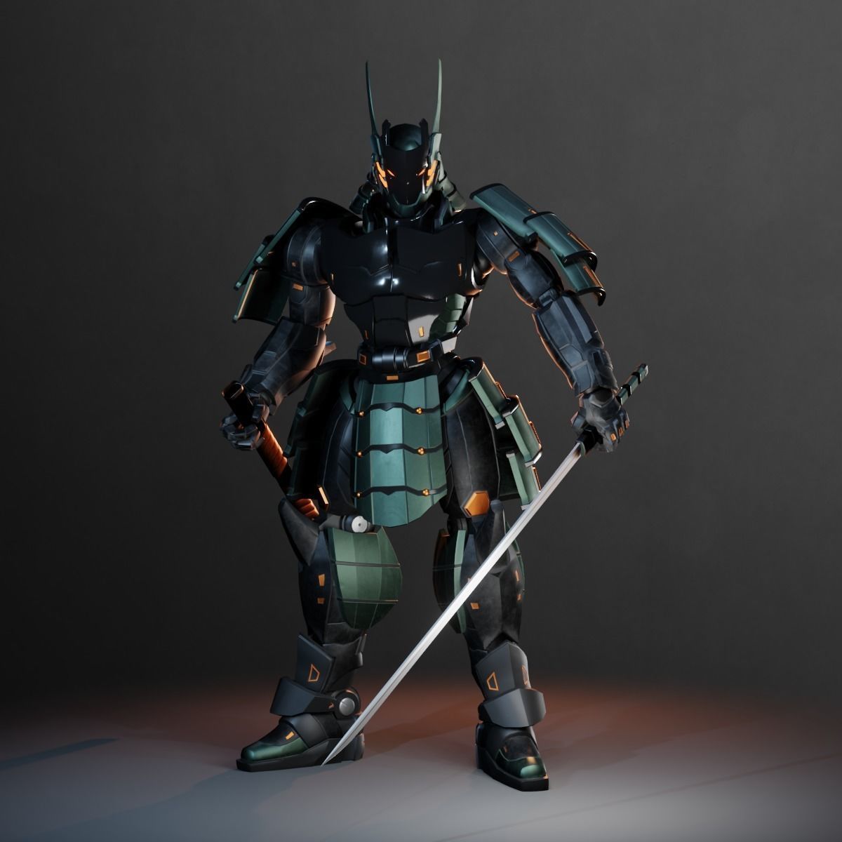  Samurai Robot asset Low-poly 3D model_10