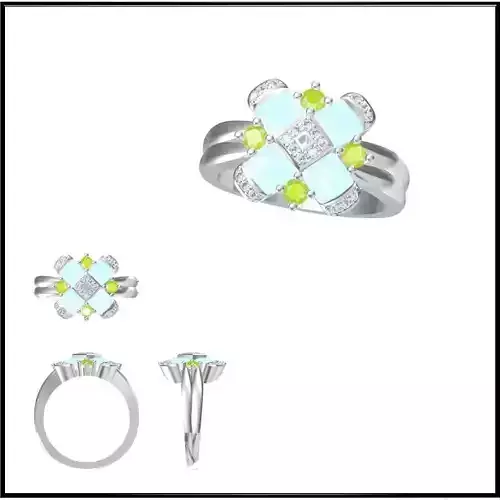 JCD Format Unique color stone rings autocad jewelry