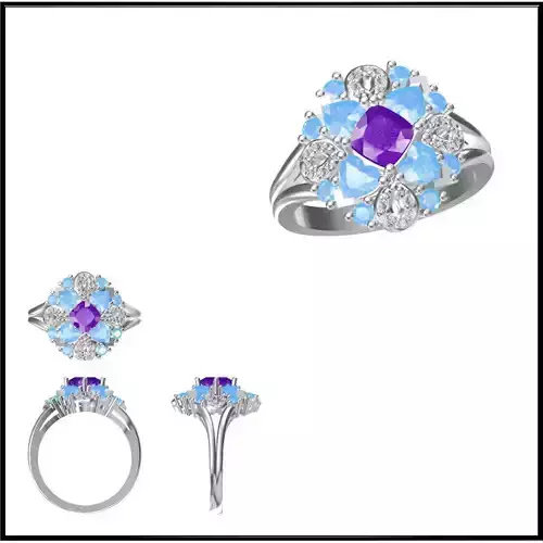 JCD Format Unique color stone rings 3d jewelry files for sale