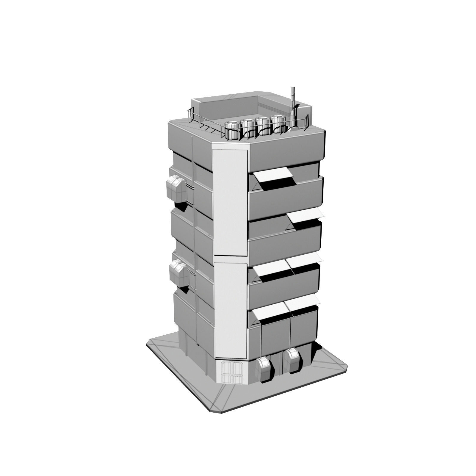 Apartment 2 building with umbrella on top Low-poly 3D model_2