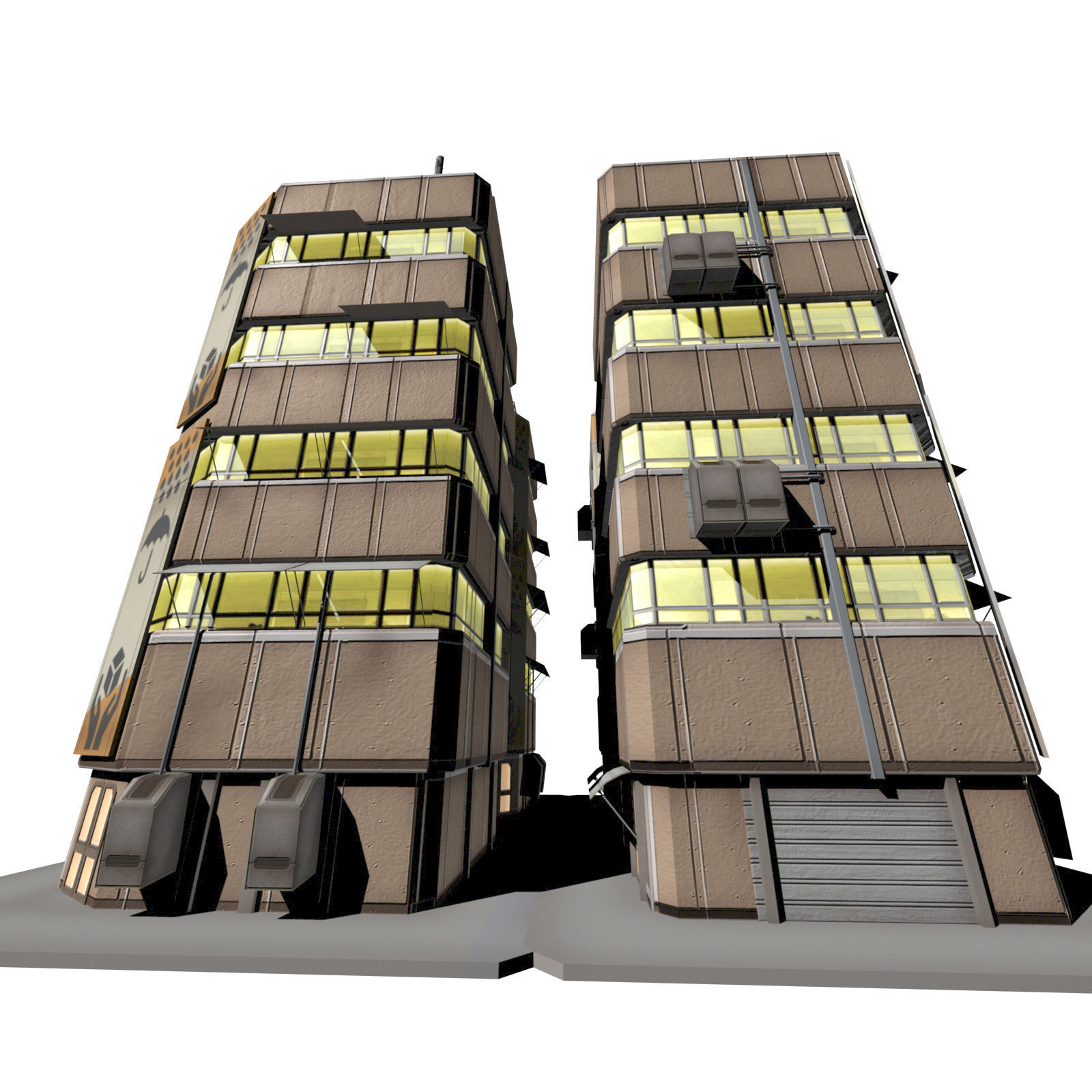 Apartment 2 building with umbrella on top Low-poly 3D model_10