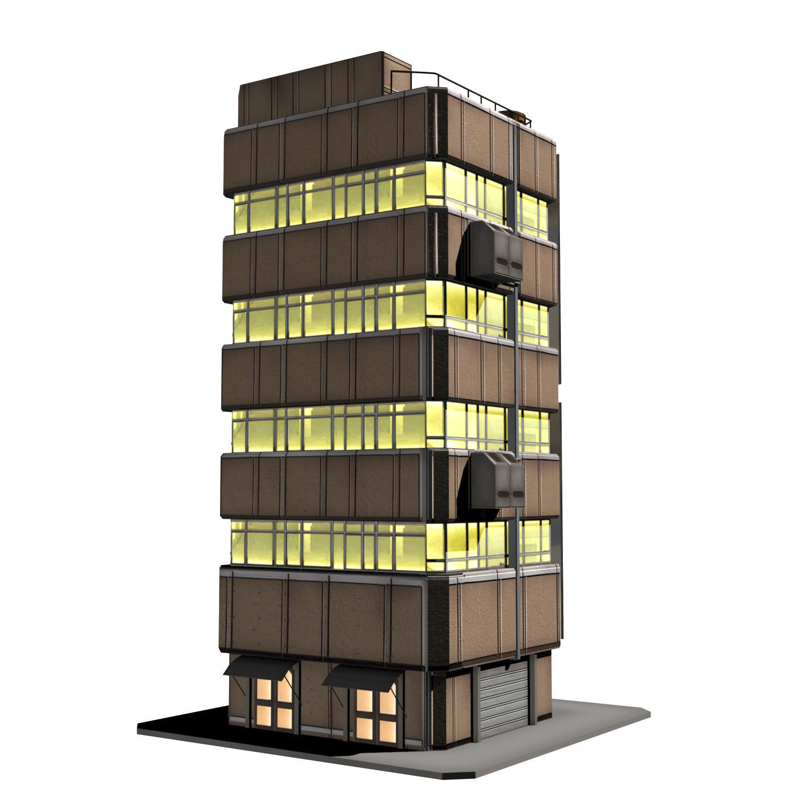 Apartment 2 building with umbrella on top Low-poly 3D model_6