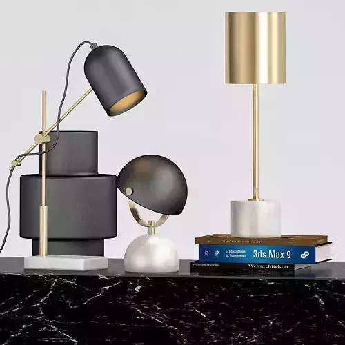 Lowe Table Lamp in White Marble Black Brass  Lamps 3D model