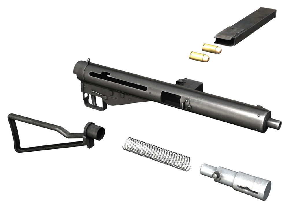 Sten MKIII Submachine Gun 3D model_10