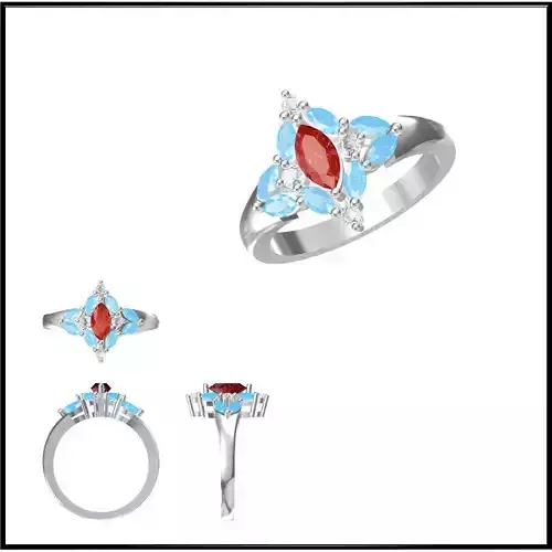 JCD Format Color stone rings for women 3d jewelry files for sale