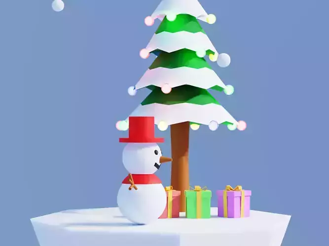 Simple Cartoon Christmas Tree Snow Man