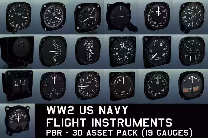 WW2 US NAVY FLIGHT INSTRUMENTS - ASSET PACK Low-poly 3D model