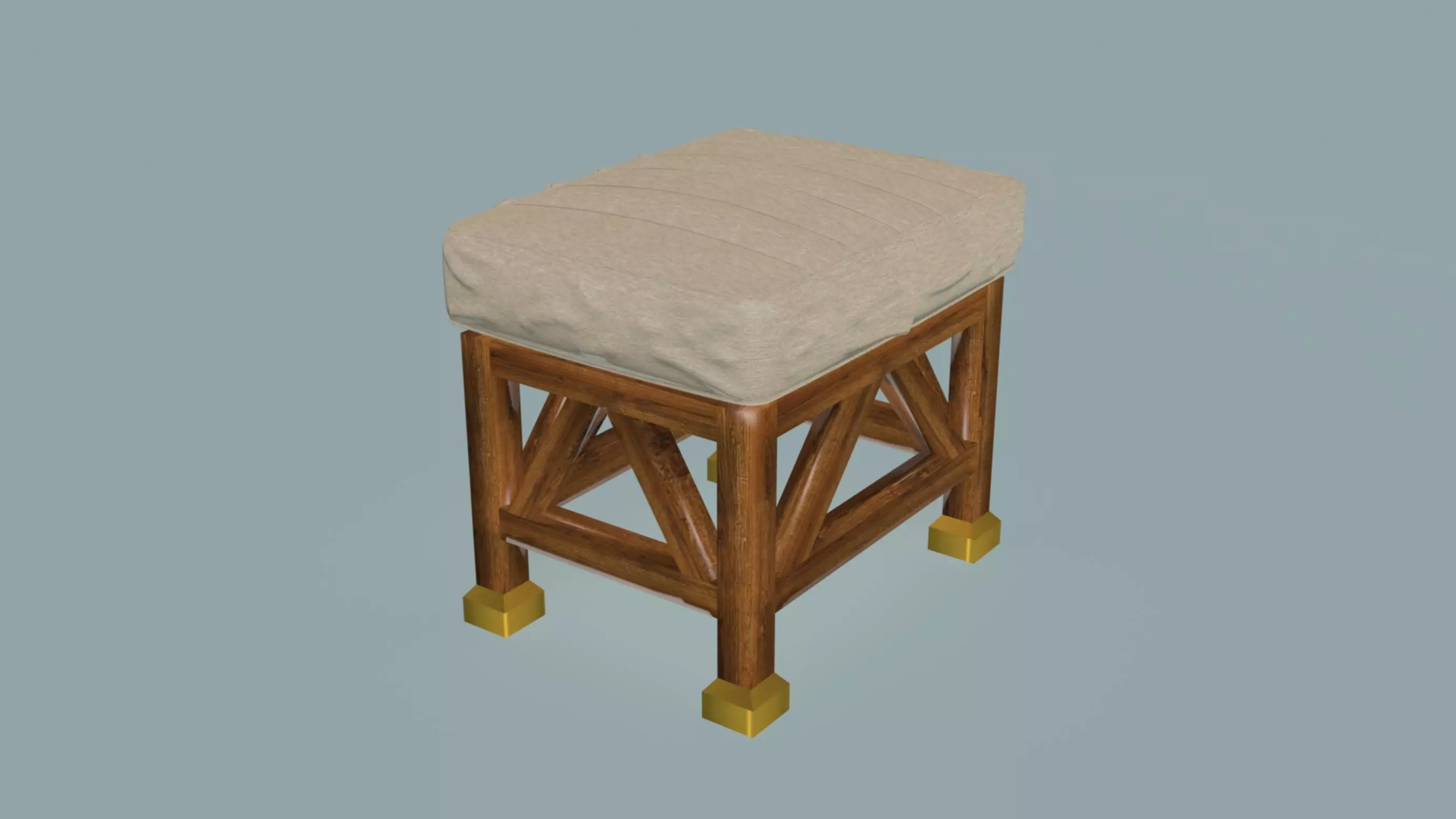 Classic wooden and cotton pouf 3D model