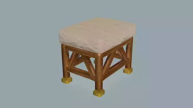 Classic wooden and cotton pouf 3D model