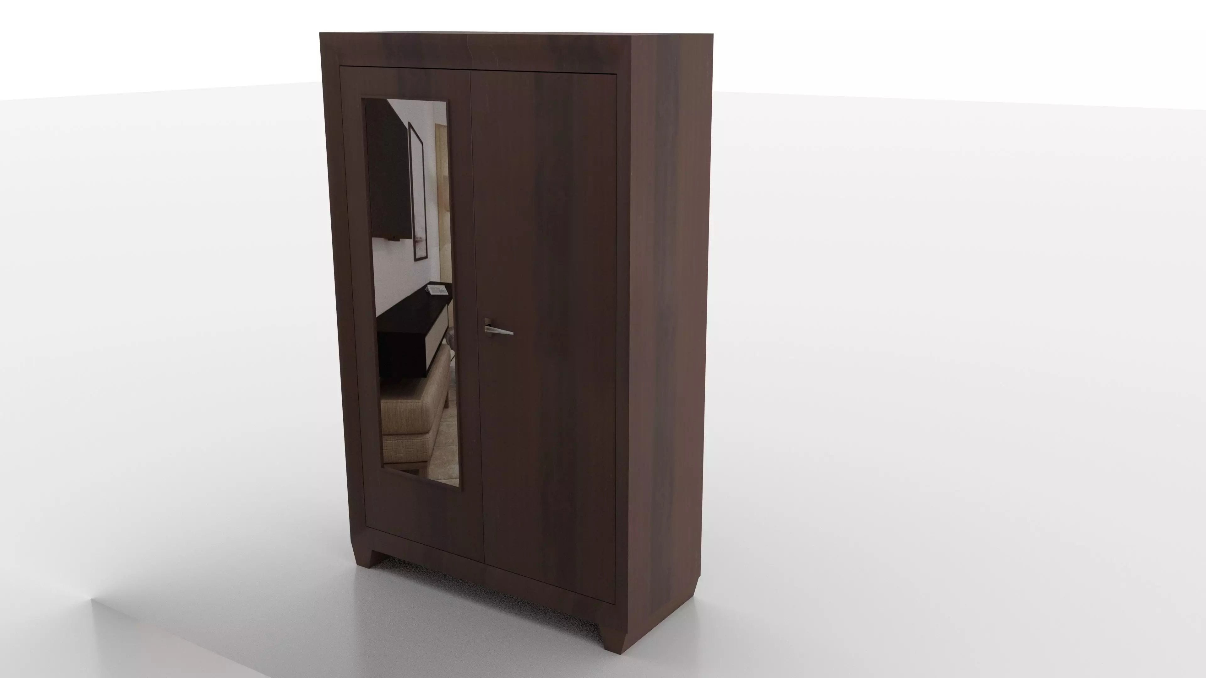 cupboard wooden wardrobe with mirror Low-poly 3D model_0