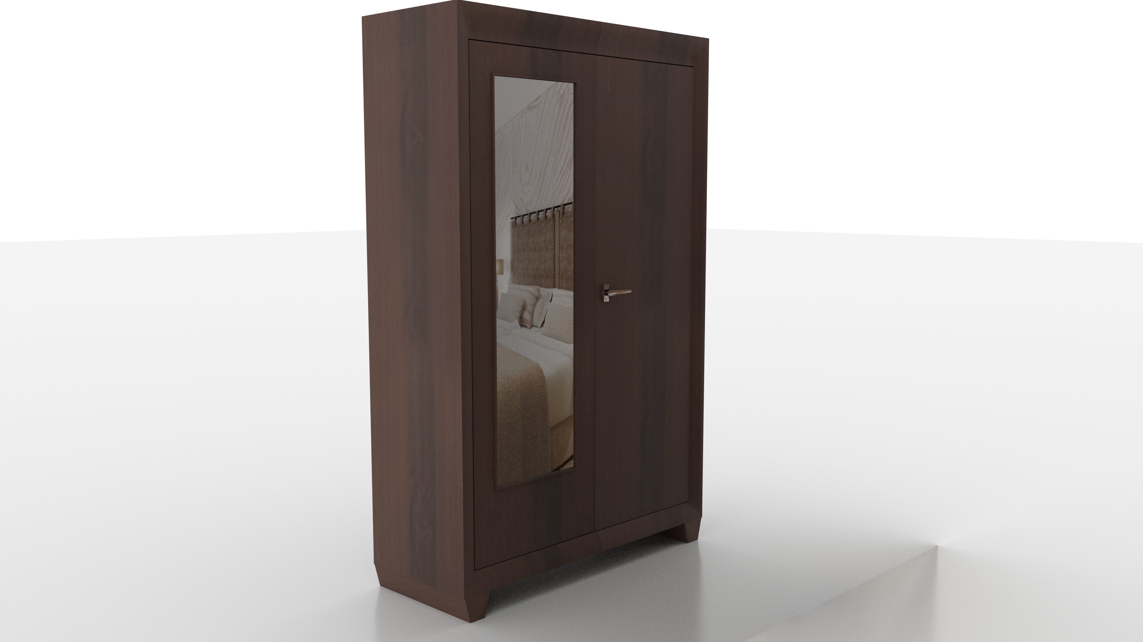 cupboard wooden wardrobe with mirror Low-poly 3D model_1