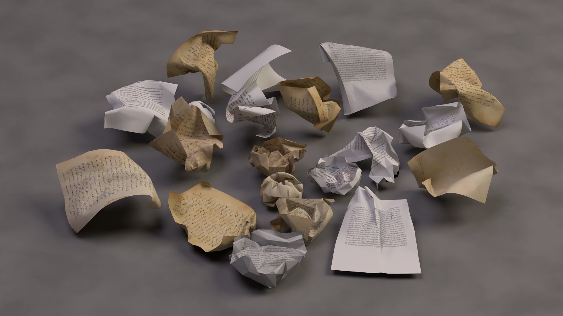 20 Crumpled paper Pack Low-poly 3D model_6