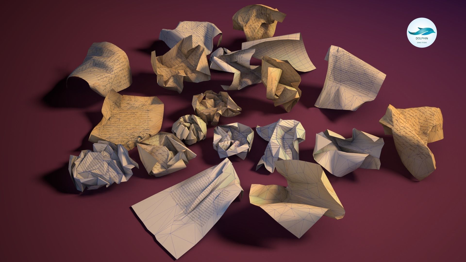 20 Crumpled paper Pack Low-poly 3D model_2