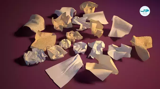 20 Crumpled paper Pack Low-poly 3D model