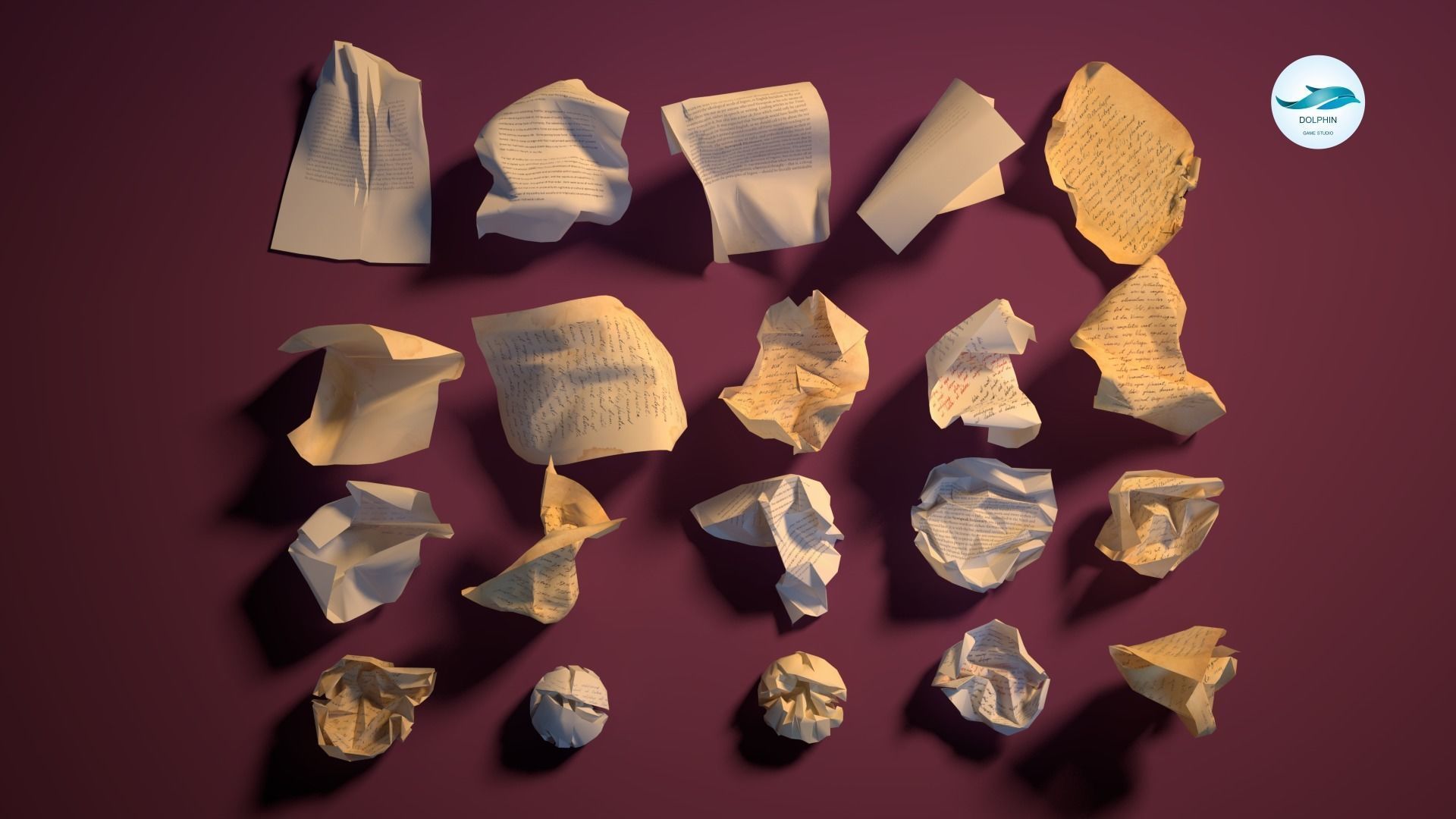 20 Crumpled paper Pack Low-poly 3D model_1
