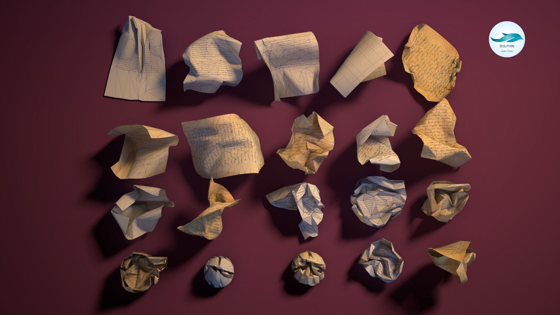 20 Crumpled paper Pack Low-poly 3D model_3