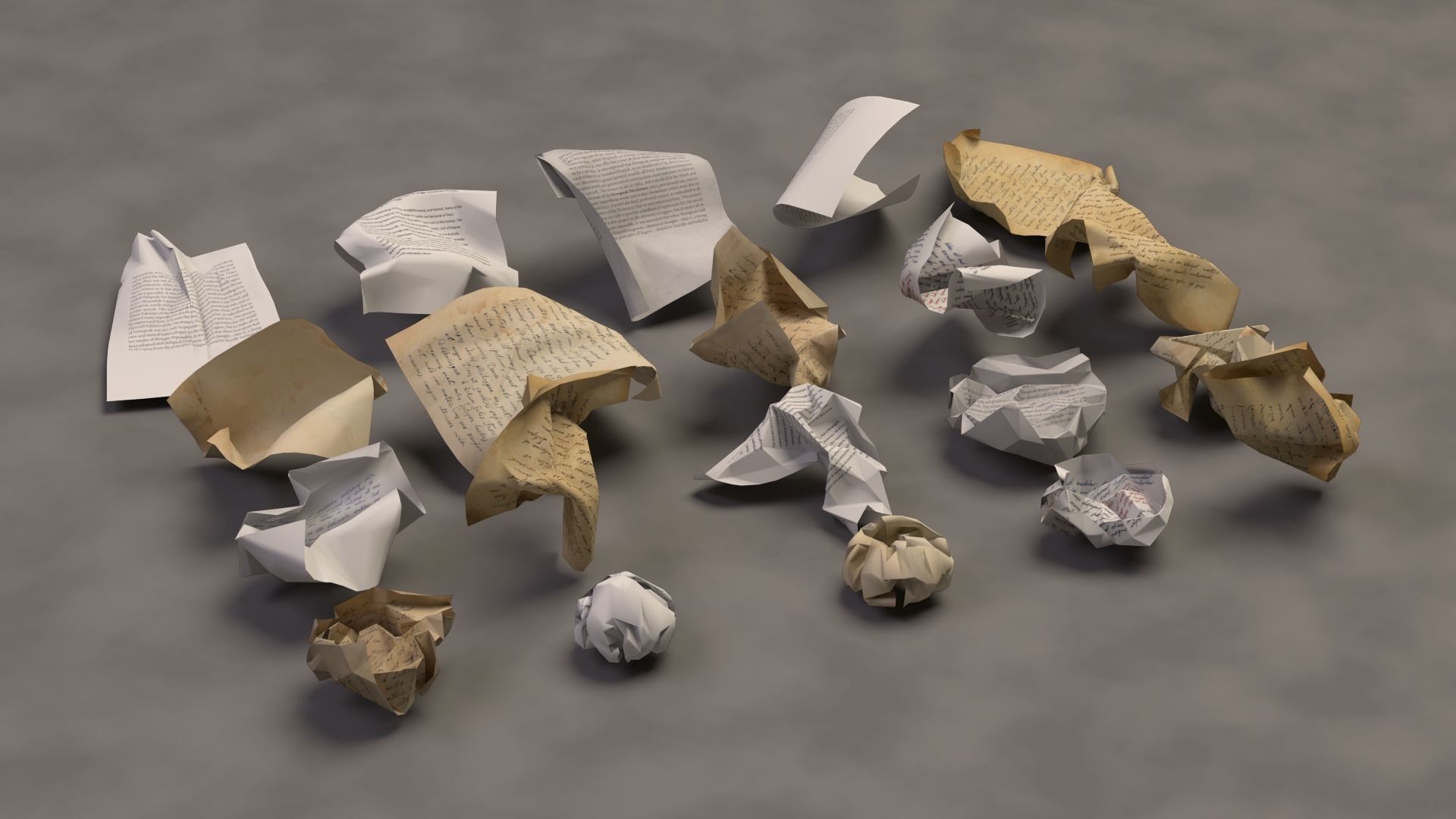 20 Crumpled paper Pack Low-poly 3D model_7