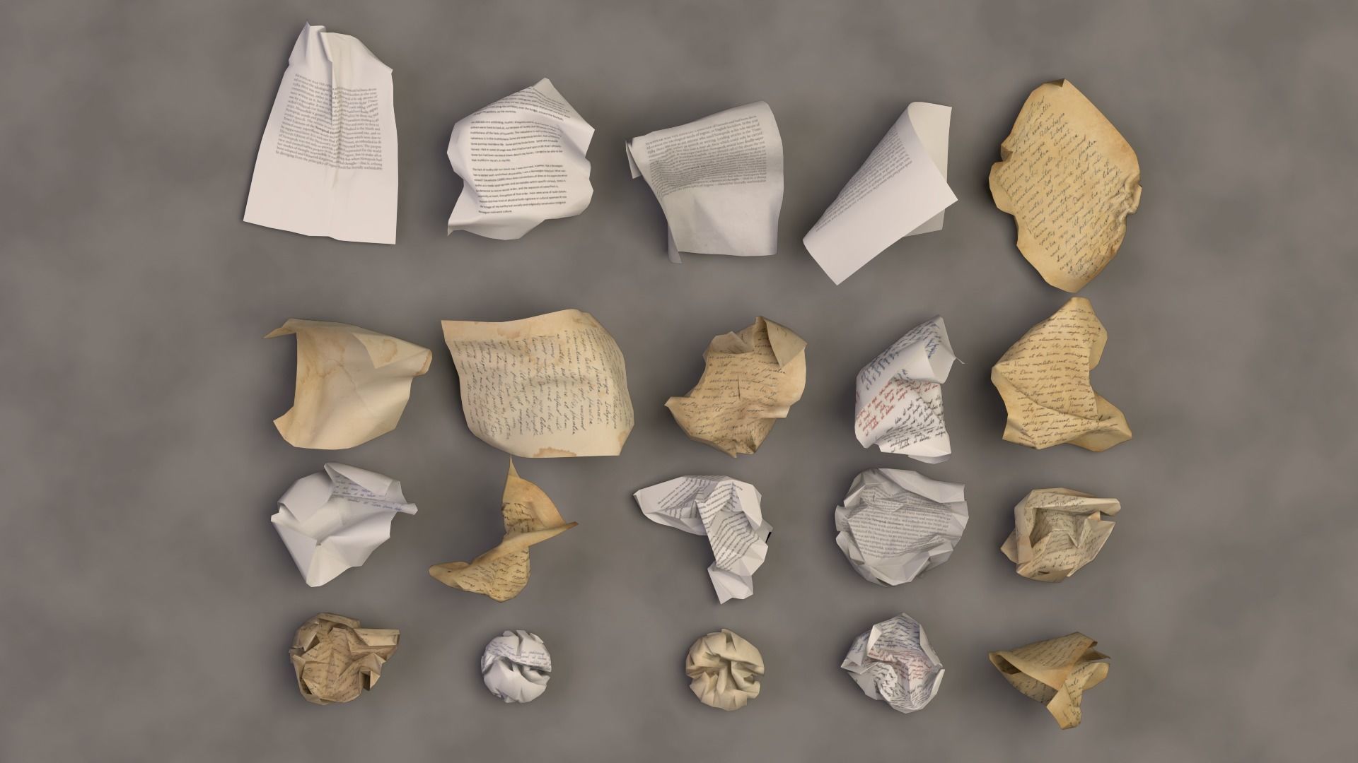 20 Crumpled paper Pack Low-poly 3D model_4