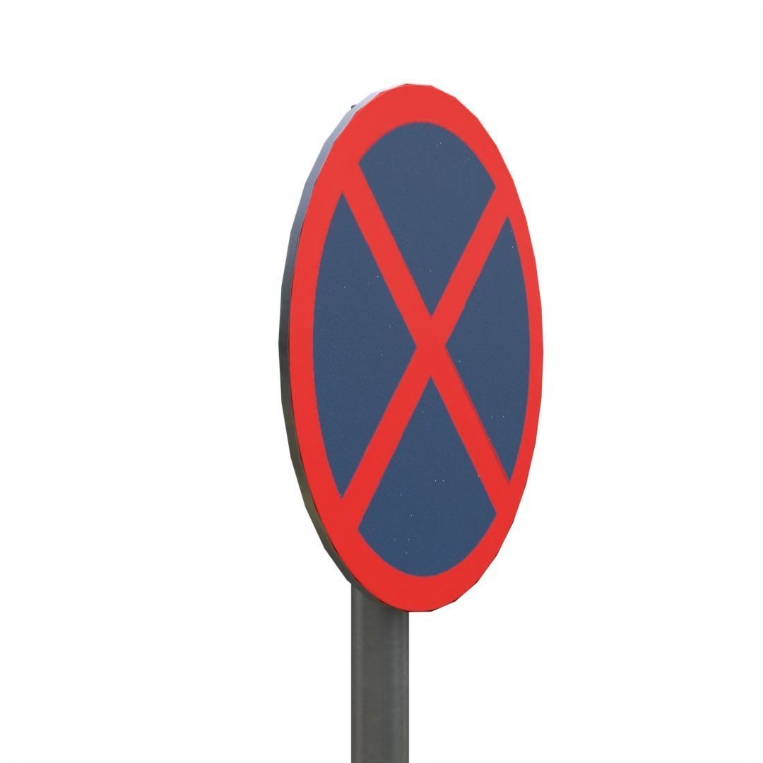 No stopping or standing SignBoard Low-poly 3D model_2
