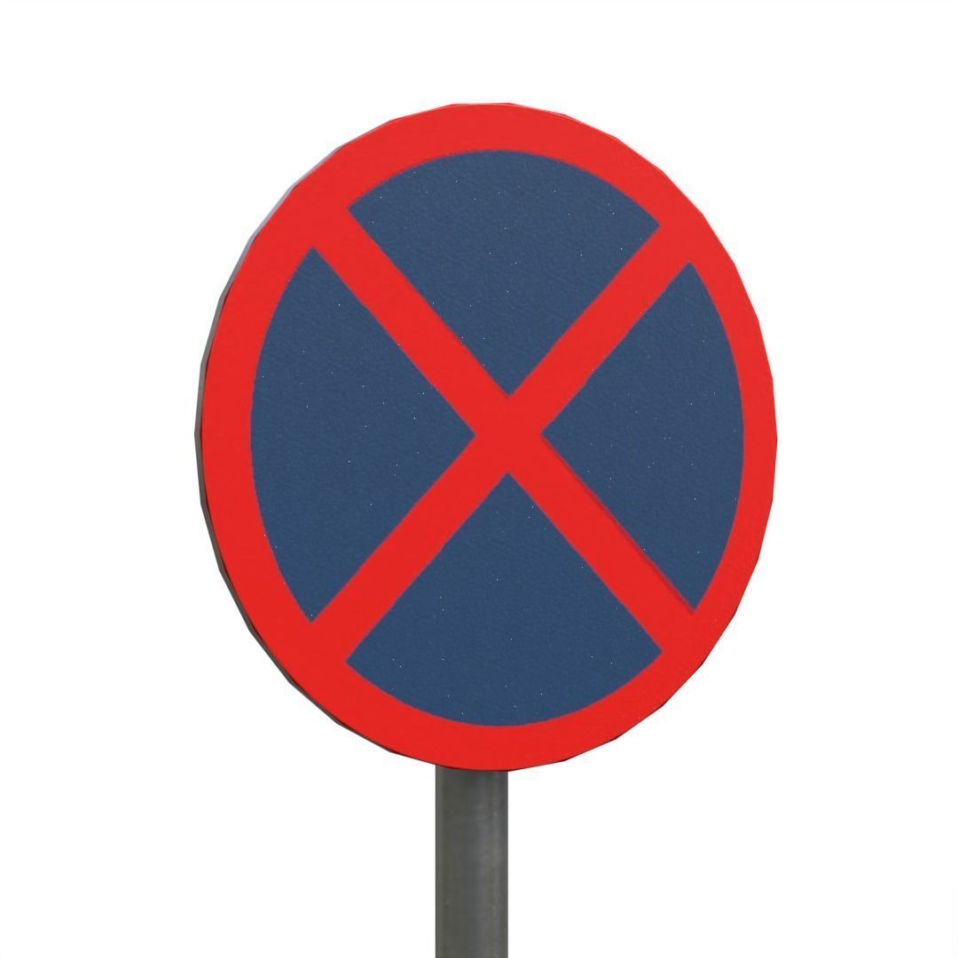 No stopping or standing SignBoard Low-poly 3D model_1