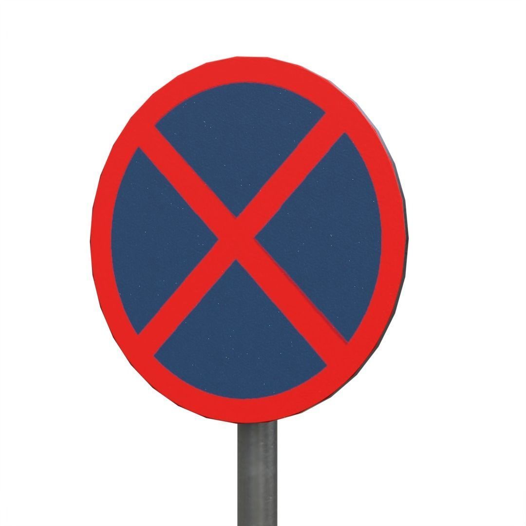 No stopping or standing SignBoard Low-poly 3D model_11