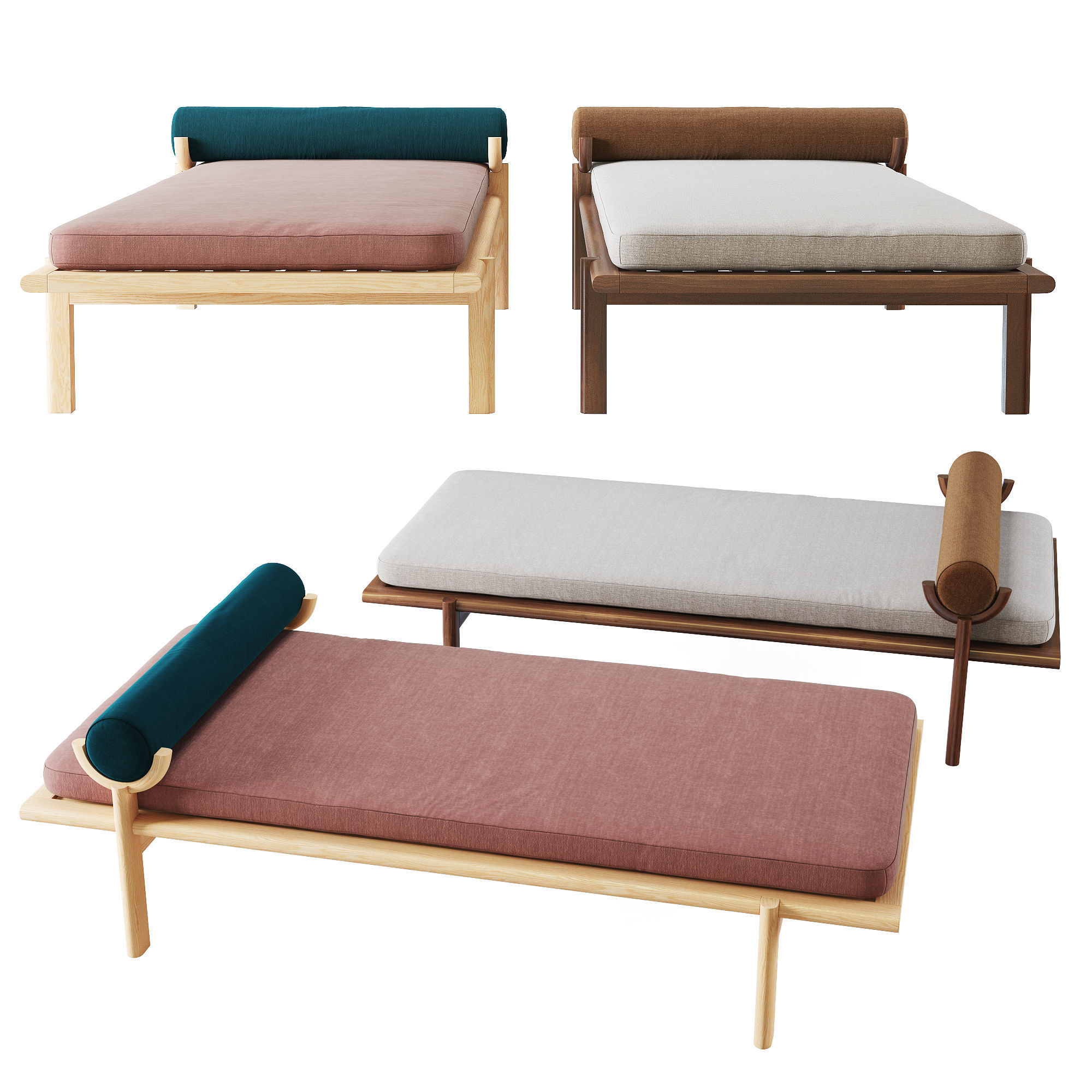 Walnut crescent lounge 3D model_1