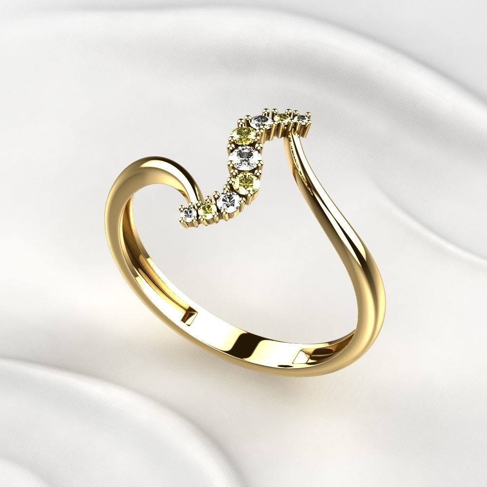 Diamonds Gold Ring 3D print model_4