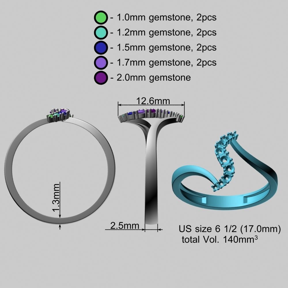 Diamonds Gold Ring 3D print model_20