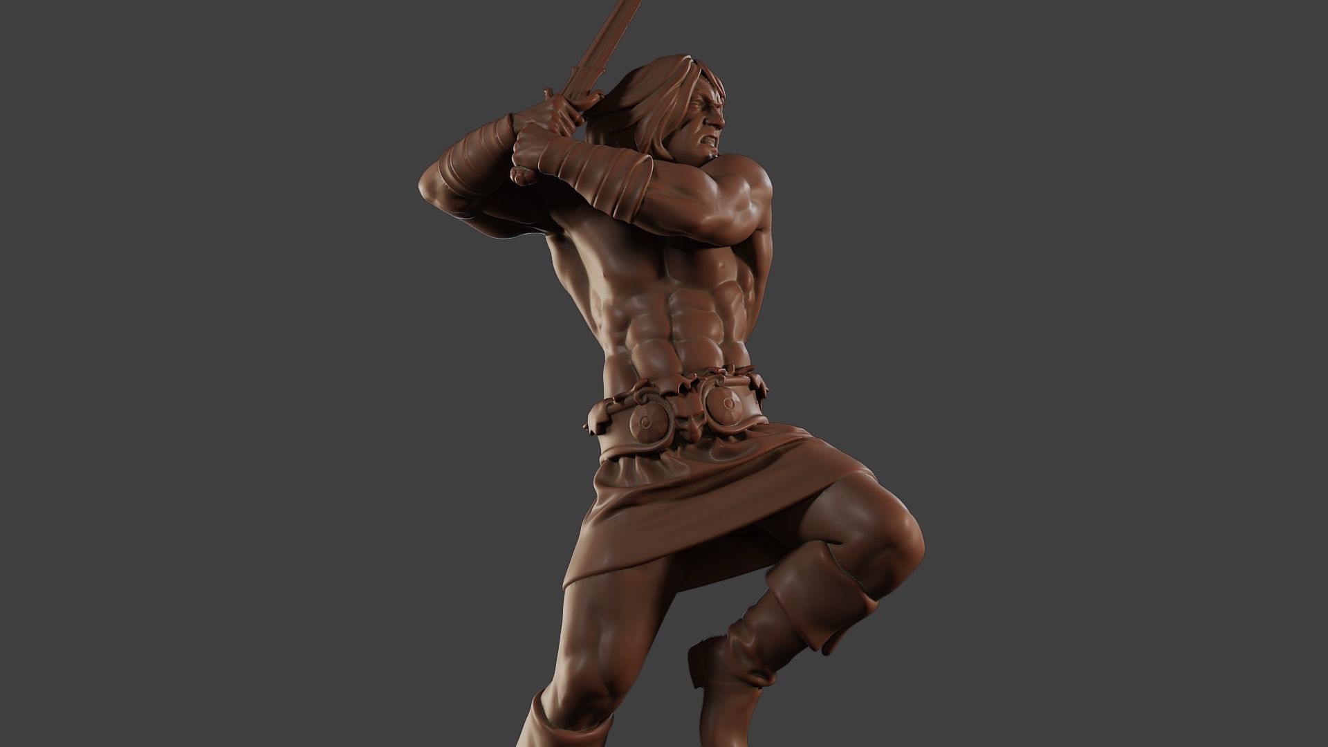 Male Barbarian 2HSword Attacking2 3D print model_29