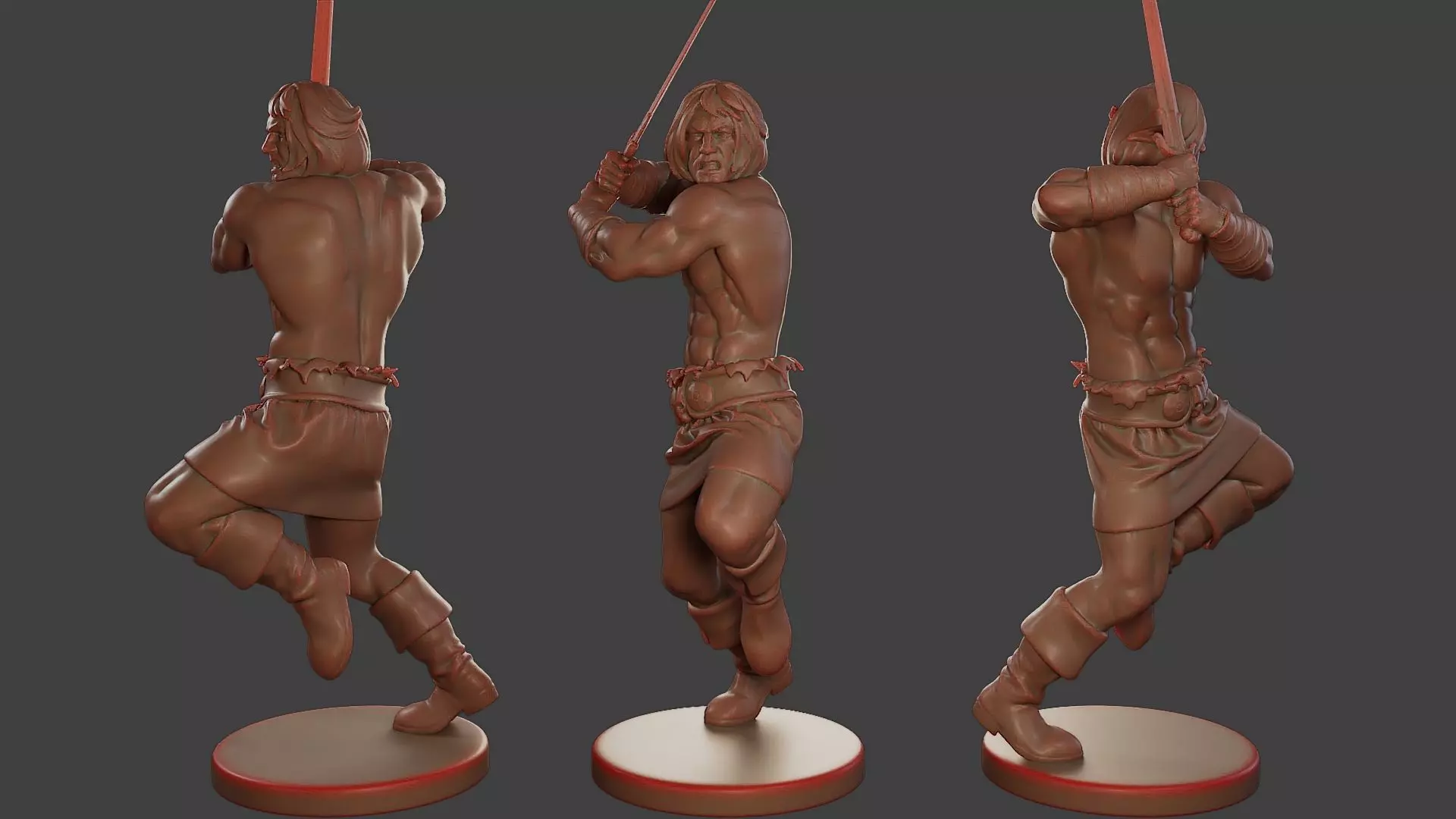 Male Barbarian 2HSword Attacking2 3D print model_0