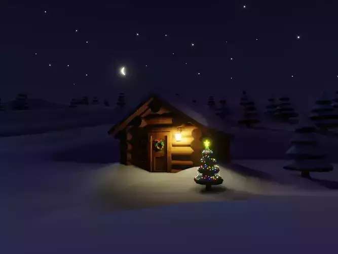 christmas winter house low poly