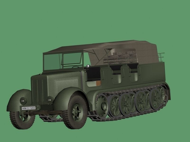 German WWII SdKfz-7 half-track 3D model_7