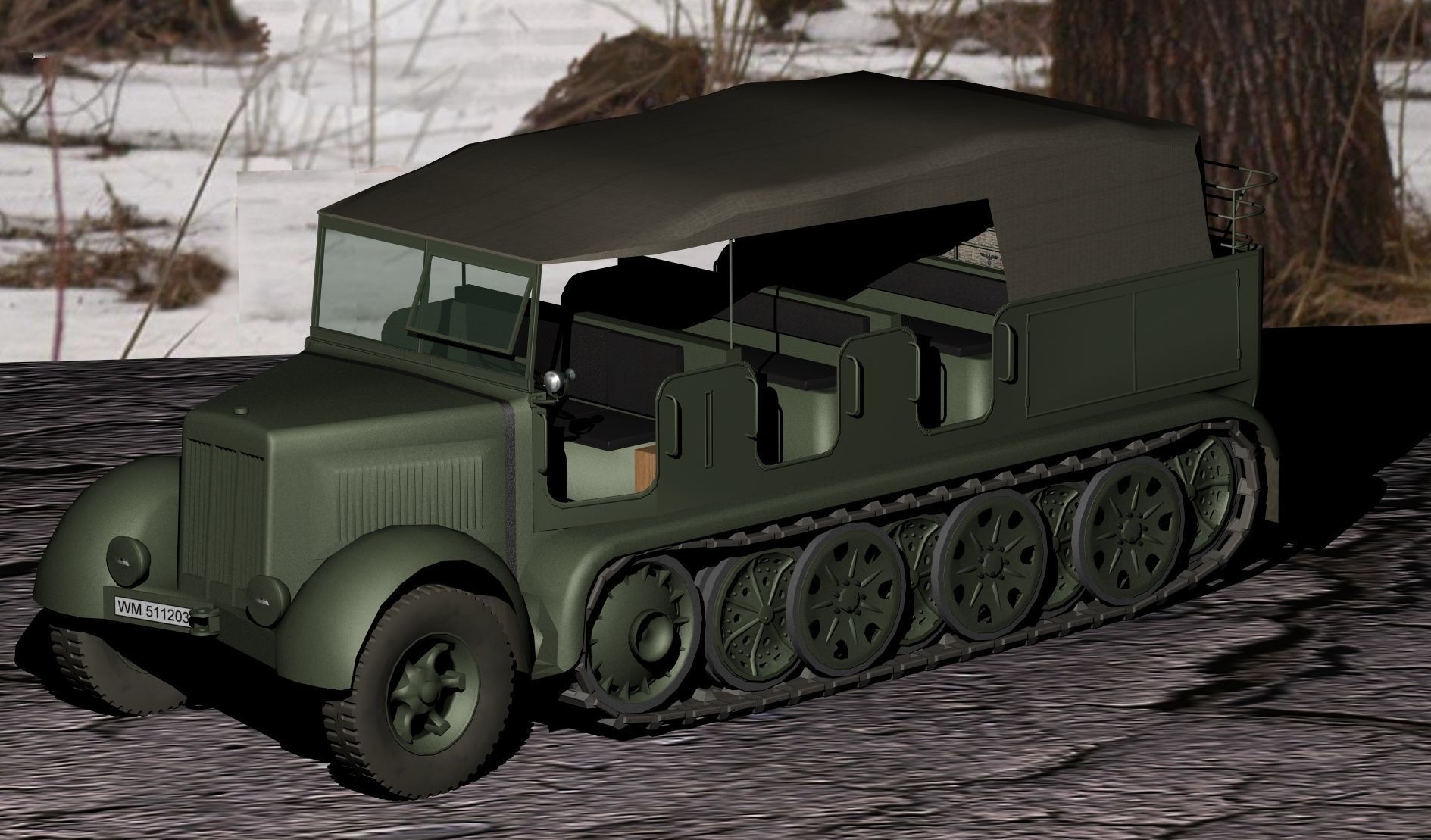 German WWII SdKfz-7 half-track 3D model_1